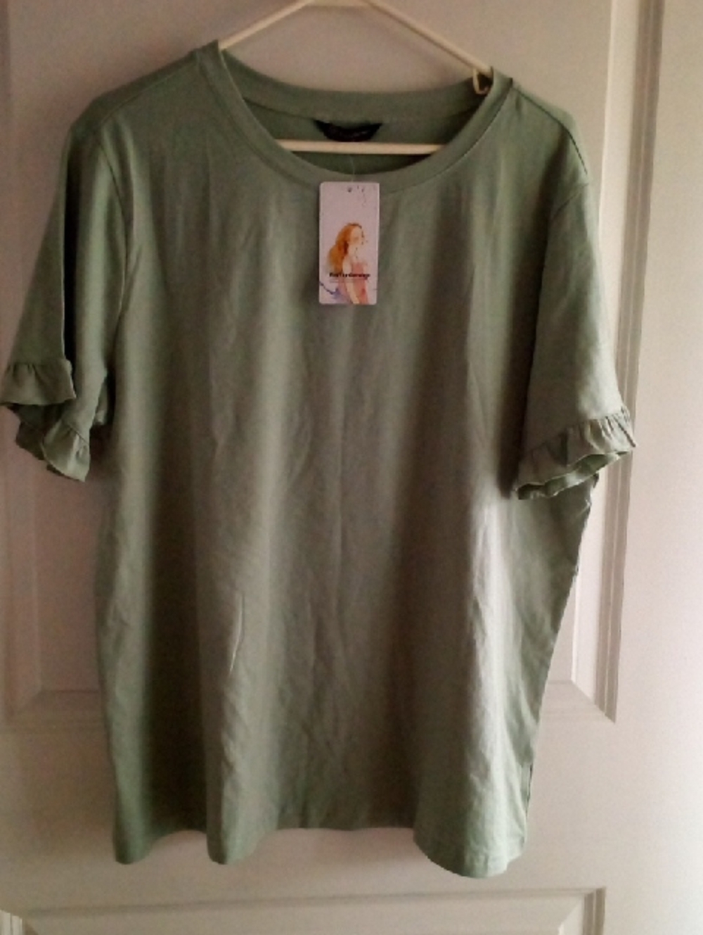 Women's Sage Green Short Sleeve Ruffle Tee